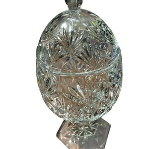 Cut Glass Covered Compote with Starburst Pattern - Clear Easter Egg Dish